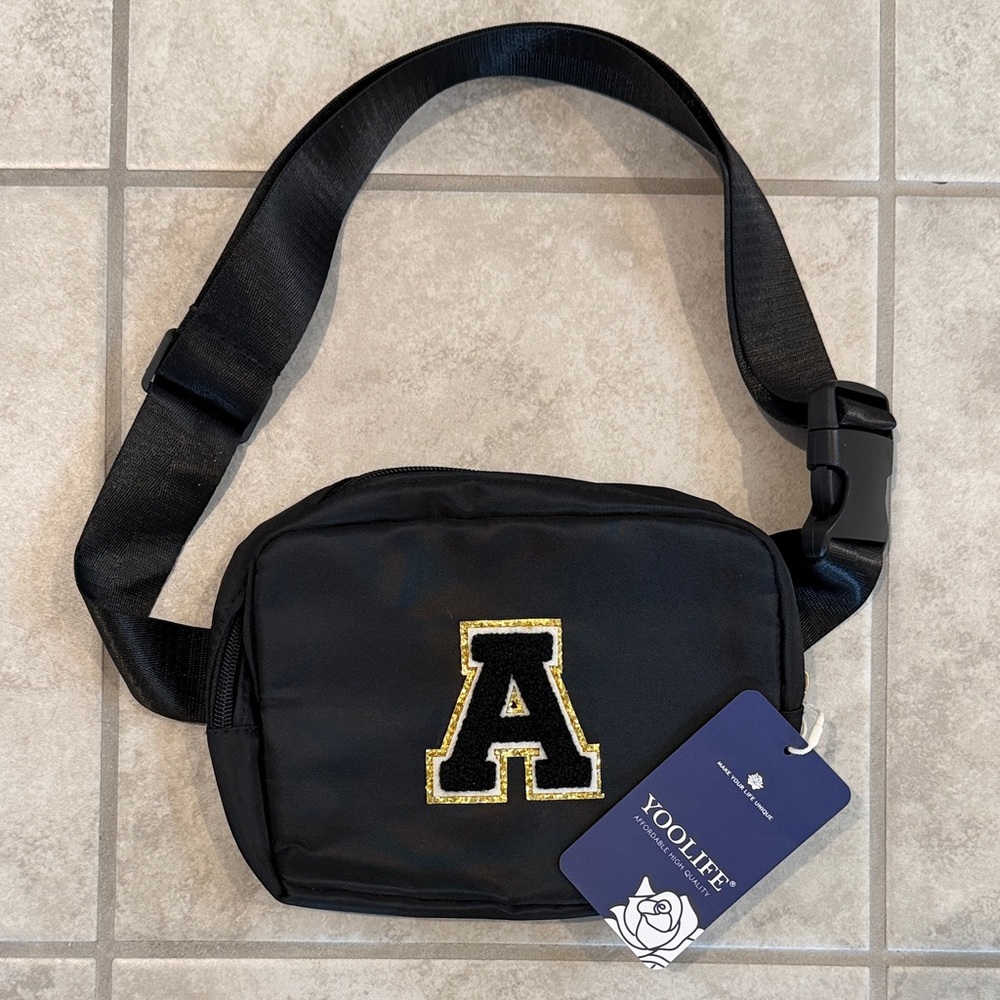 NWT YOOLIFE Black Monogram Belt Bag/Crossbody Fanny Pack
